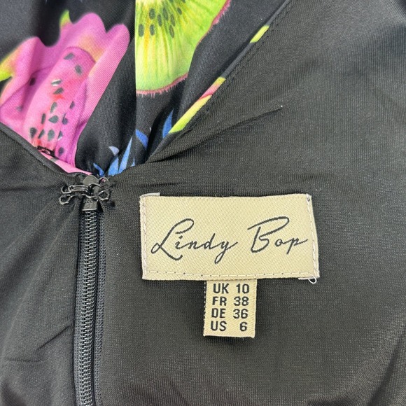 Lindy Bop Annie Exotic Popsicle Fruit Print Dress Black Womens US 6 Retro Pinup - Picture 4 of 12